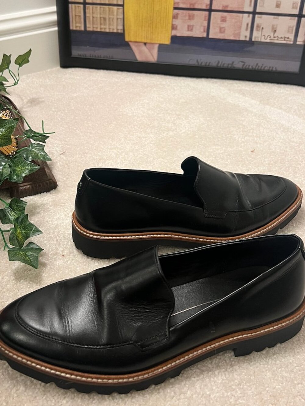 Ecco Sartorelle Black Leather Lug-Sole Work Loafers, Size 38